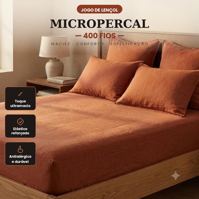 Kit Jogo de Lençol + Fronhas 400 Fios Micropercal Ponto Palito